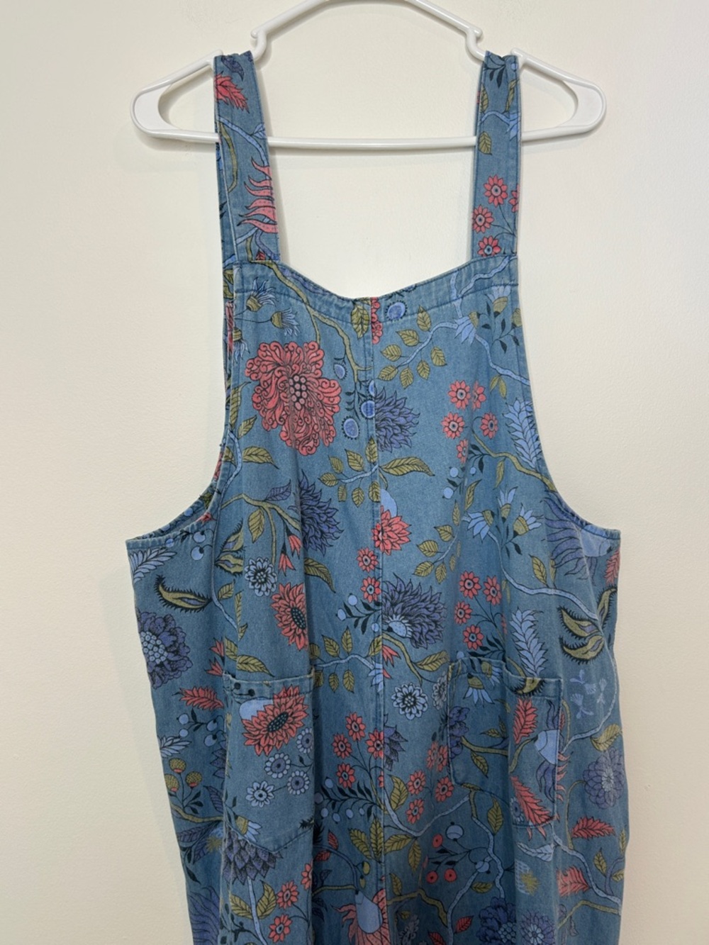 NEW Easel Oversized Floral Print Denim Overall Jumpsuit Washed Denim Size Large - Picture 11 of 11